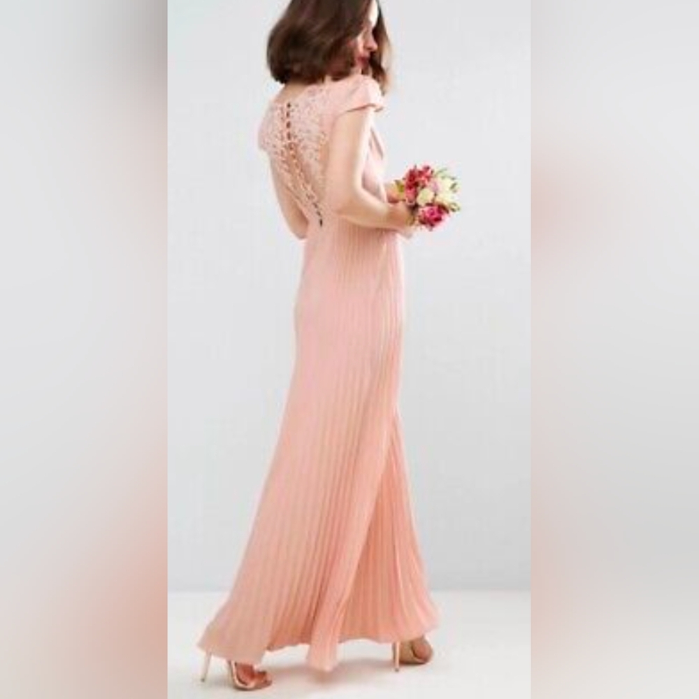 Asos Elegant Pink Lace Back Dress With Pleats